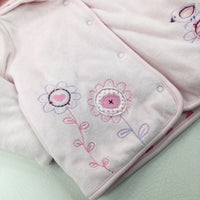 Flowers Embroidered Pale Pink Jacket - Girls 3-6 Months