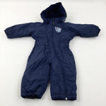 Sport Motif Navy Fleece Lined Puddlesuit - Boys 6-9 Months