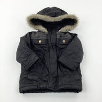 Black Fleece Lined Coat - Boys 6-9 Months