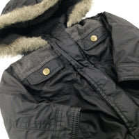 Black Fleece Lined Coat - Boys 6-9 Months