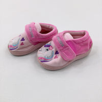 'Be A Unicorn' Unicorns Embroidered Pink Slippers - Girls - Shoe Size 5