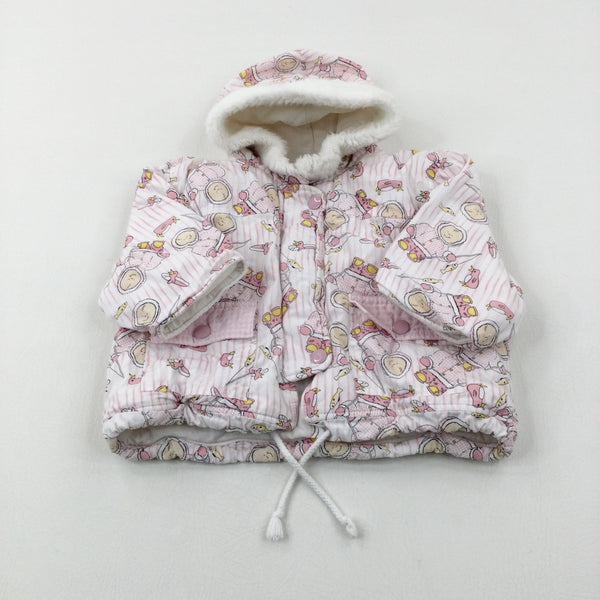 Babies & Birds Pink Striped Coat - Girls 6-9 Months