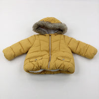 Mustard Yellow Padded Fleece Lined Winter Coat - Boys 12-18 Months