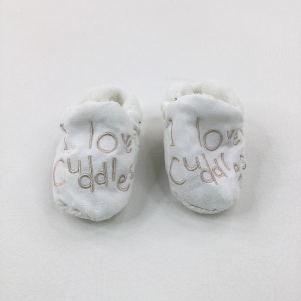 'I Love Cuddles' White Baby Shoes - Boys/Girls - Shoe Size 0