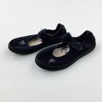 Heart Embroidered Black Plimsolls - Girls - Shoe Size 11