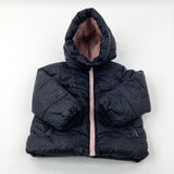 'MK' Patterned Black Padded Winter Coat - Girls 2-3 Years