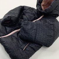 'MK' Patterned Black Padded Winter Coat - Girls 2-3 Years