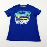 'Epic Surf' Palm Trees Colourful Blue T-Shirt - Boys 8-9 Years