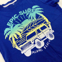 'Epic Surf' Palm Trees Colourful Blue T-Shirt - Boys 8-9 Years