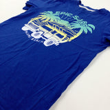 'Epic Surf' Palm Trees Colourful Blue T-Shirt - Boys 8-9 Years