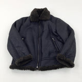 Black Suede Effect Fleece Lined Aviator Jacket - Boys 6-7 Years