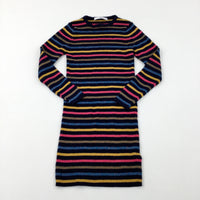 Sparkly Colourful Striped Navy Knitted Dress - Girls 8-9 Years