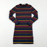 Sparkly Colourful Striped Navy Knitted Dress - Girls 8-9 Years