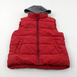 Stag Motif Red Padded Gilet With Jersey Hood - Boys 7-8 Years