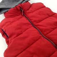 Stag Motif Red Padded Gilet With Jersey Hood - Boys 7-8 Years