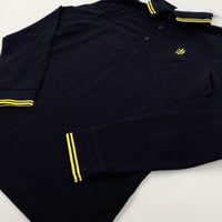 **NEW** '1884' Motif Black Long Sleeve Polo Shirt - Boys 9-10 Years