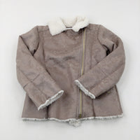 Dusky Pink Suede Effect Fleece Lined Jacket - Girls 8-9 Years