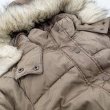 Beige Padded Coat With Fluffy Hood - Girls 10-11 Years