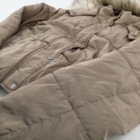 Beige Padded Coat With Fluffy Hood - Girls 10-11 Years