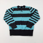 Turquoise & Charcoal Grey Striped Knitted Jumper - Boys 9-10 Years