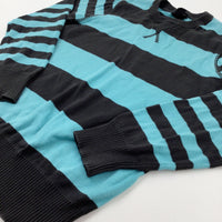 Turquoise & Charcoal Grey Striped Knitted Jumper - Boys 9-10 Years