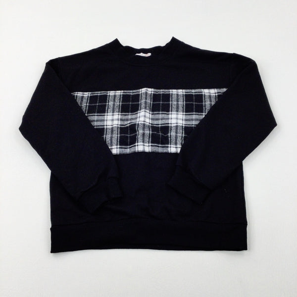 Black Sweatshirt With Checked Panel - Boys 9-10 Years