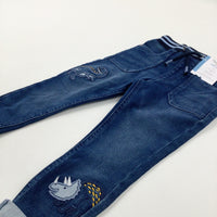 **NEW** Dinosaurs Appliqued Mid Blue Denim Jeans  - Boys 2-3 Years