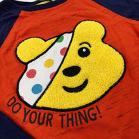 'Do Your Thing!' Pudsey Bear Appliqued Red & Navy Long Sleeve Top - Boys 2-3 Years