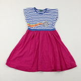 Star Sequinned Blue Striped & Pink Dress - Girls 9-10 Years