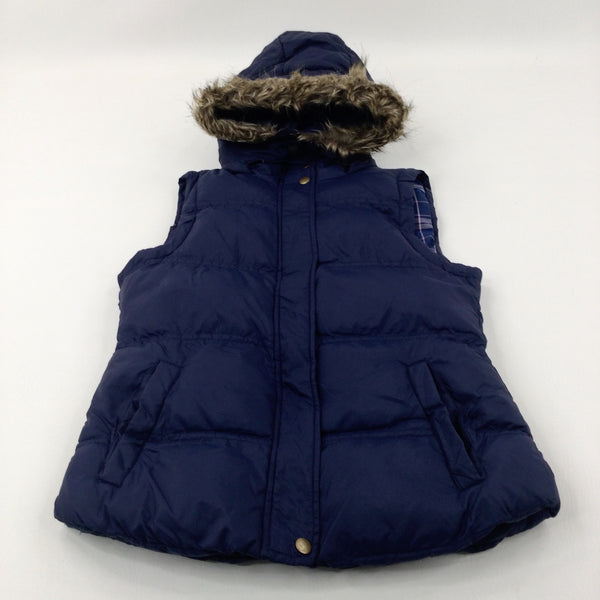 Navy Padded Gilet With Fluffy Hood - Girls 12-13 Years