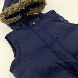 Navy Padded Gilet With Fluffy Hood - Girls 12-13 Years