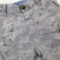 Sharks Grey Shorts With Adjustable Waist - Boys 2-3 Years