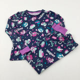 'Amazing' Hearts & Lightning Bolts Navy & Purple Pyjamas - Girls 9-10 Years