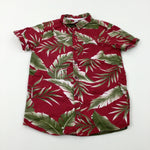 Tropical Leaves Red Short Sleeve Shirt - Boys 10-11 Years