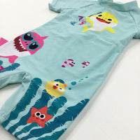 'Baby Shark' Colourful Turquoise Beachsuit - Boys 6-9 Months