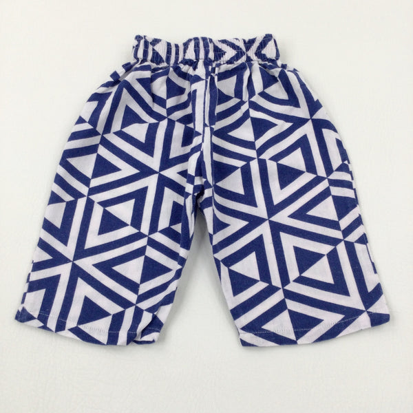 Patterned Blue & White Jersey Trousers - Boys 6-9 Months