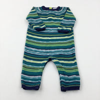 Navy & Green Striped Knitted Romper - Boys 6-9 Months