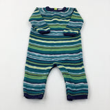 Navy & Green Striped Knitted Romper - Boys 6-9 Months