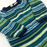 Navy & Green Striped Knitted Romper - Boys 6-9 Months