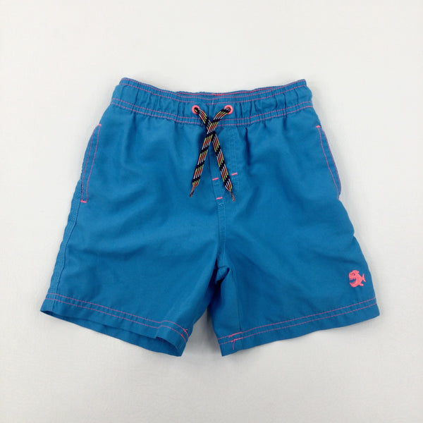 Piranha Motiff Blue Swim Shorts - Boys 3-4 Years