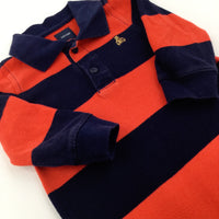 Teddy Motif Red & Navy Striped Romper - Boys 6-9 Months