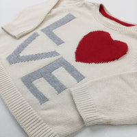 'Love' Heart Cream Knitted Jumper - Boys 6-9 Months