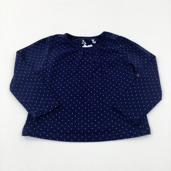 Spotty Navy Long Sleeve Top - Girls 6-9 Months