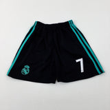 '7' Green Striped Panel Black Sports Shorts - Boys 11-12 Years