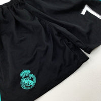 '7' Green Striped Panel Black Sports Shorts - Boys 11-12 Years