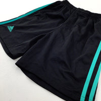 '7' Green Striped Panel Black Sports Shorts - Boys 11-12 Years