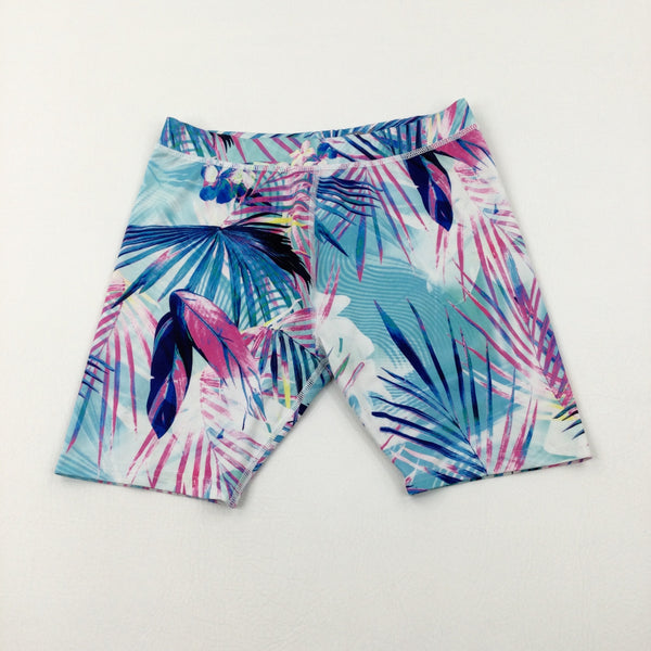 Tropical Leaves Colourful Sports Shorts - Girls 11-12 Years