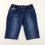 Mid Blue Denim Long Shorts With Adjustable Waist - Girls 11-12 Years