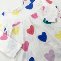 Hearts Colourful White Jersey Dress - Girls 6-9 Months