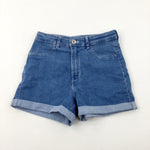 Mid Blue Denim Shorts With Adjustable Waist - Girls 11-12 Years